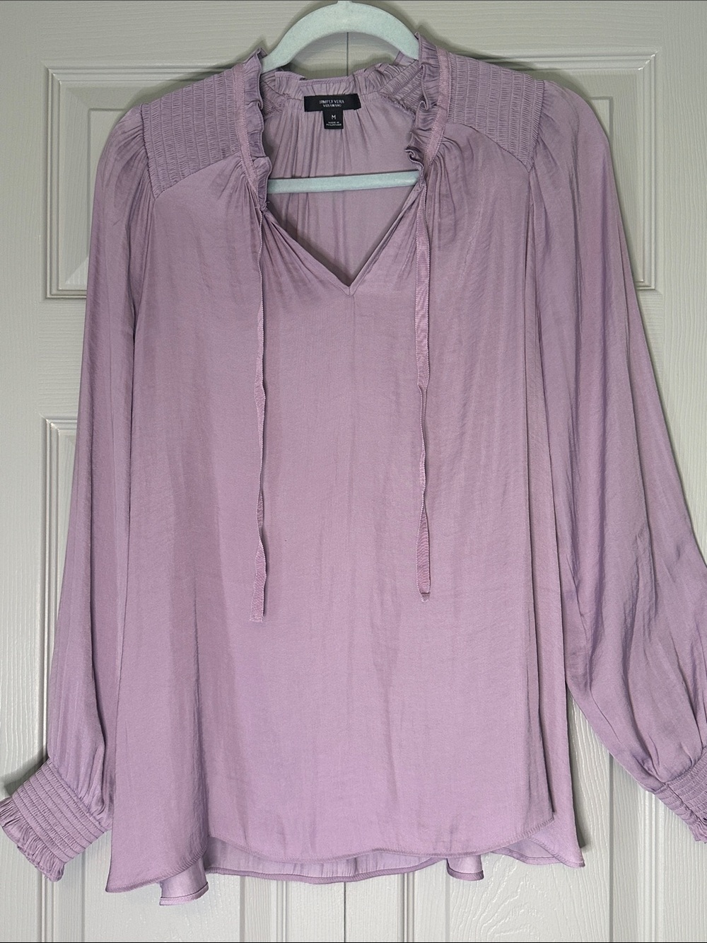 Simply Vera Vera Wang Lavender Peasant Blouse with Tie Neck